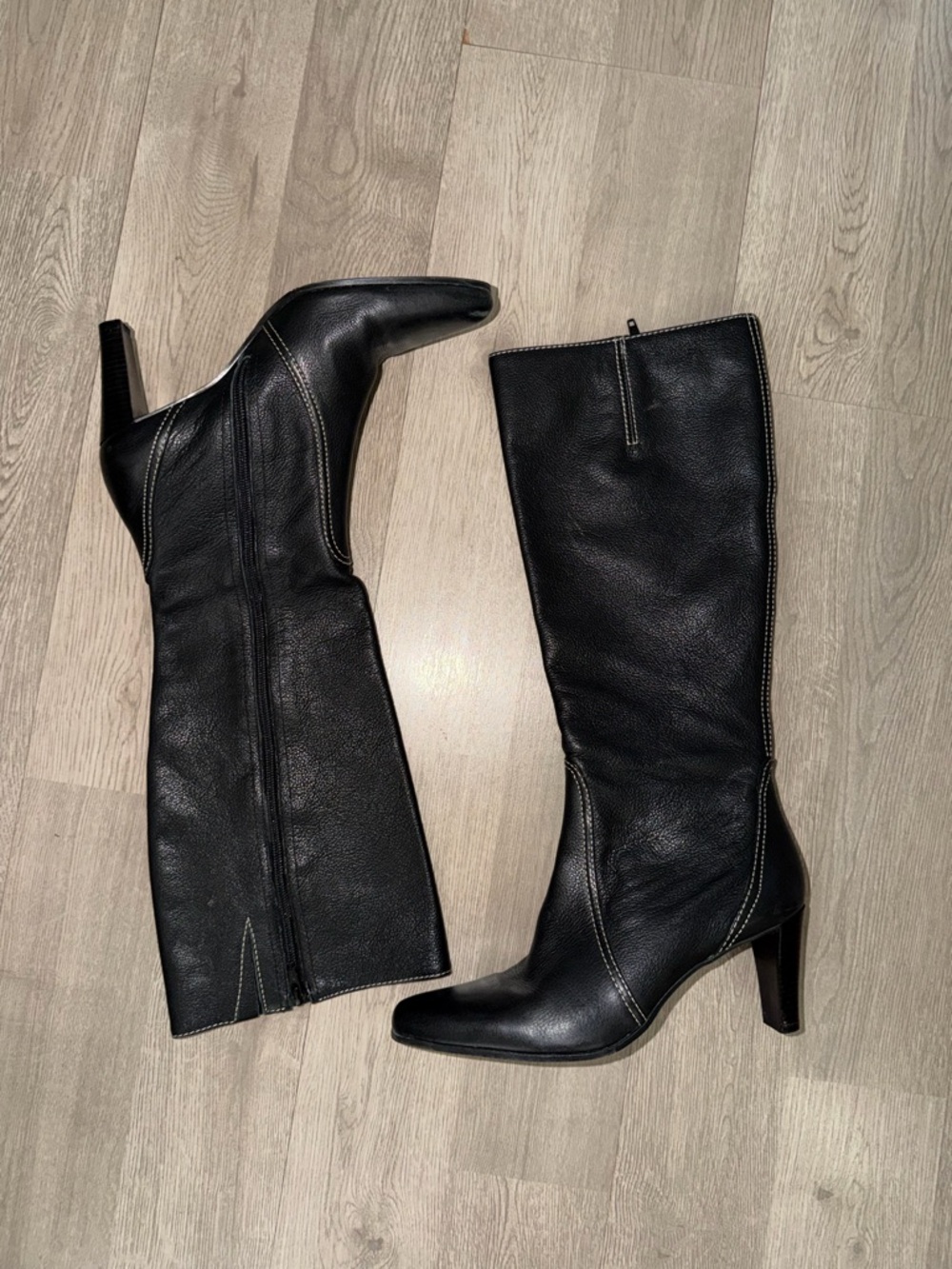 Etienne Aigner Black Leather Knee-High Heeled Boots
